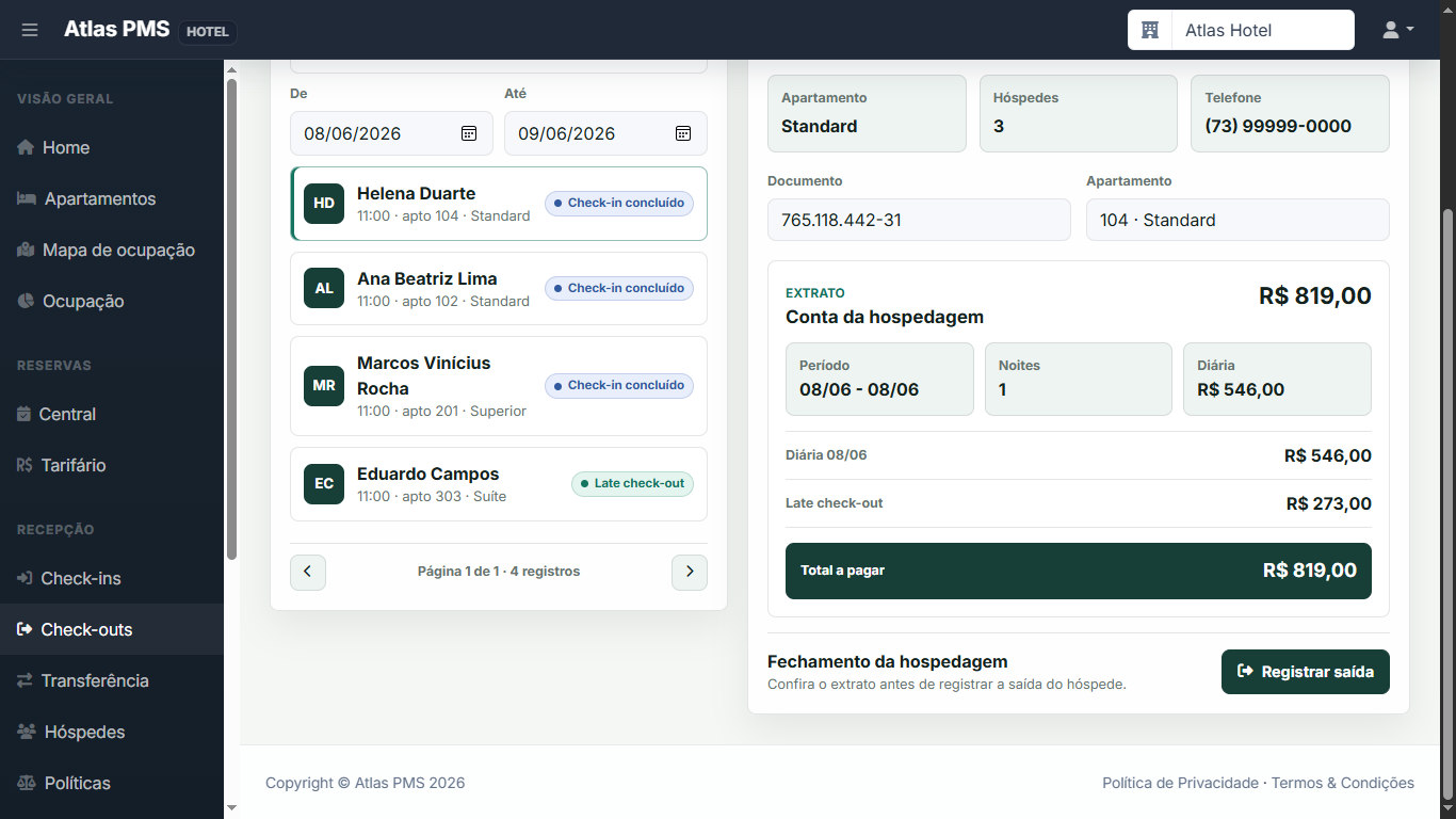 Fechamento de checkout