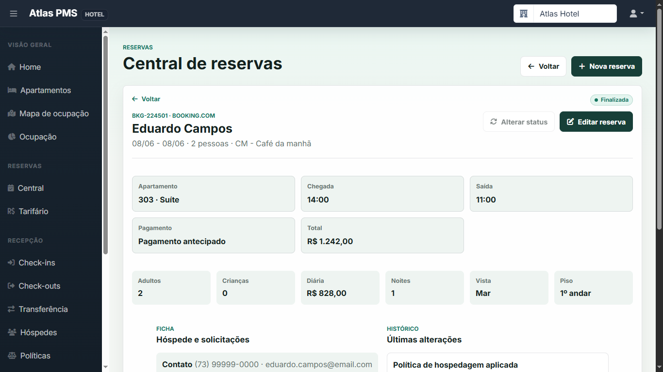 Detalhes da reserva
