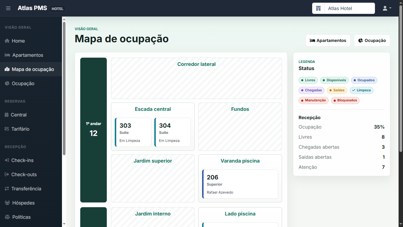 Mapa de ocupação com filtro de limpeza